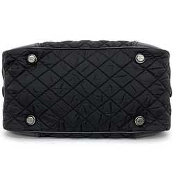 Chanel Boston Bag Black Silver Paris New York A33103 Nylon Leather 10th CHANEL Coco Mark Quilting Wild Stitch Women's