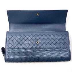 Bottega Veneta Bifold Long Wallet Gray Blue Intrecciato Leather BOTTEGA VENETA Flap Women's