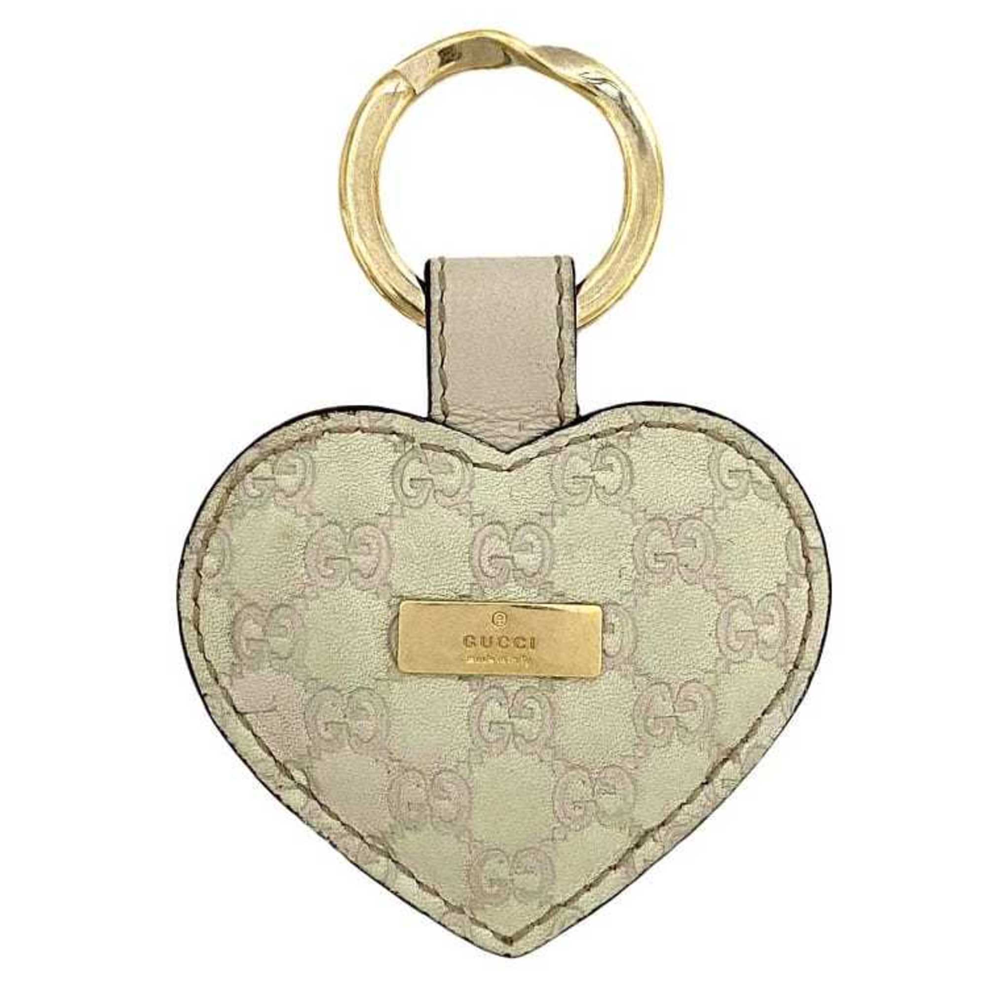 Gucci key holder beige gold sima 199915 heart GG leather GP GUCCI ring charm bag ladies