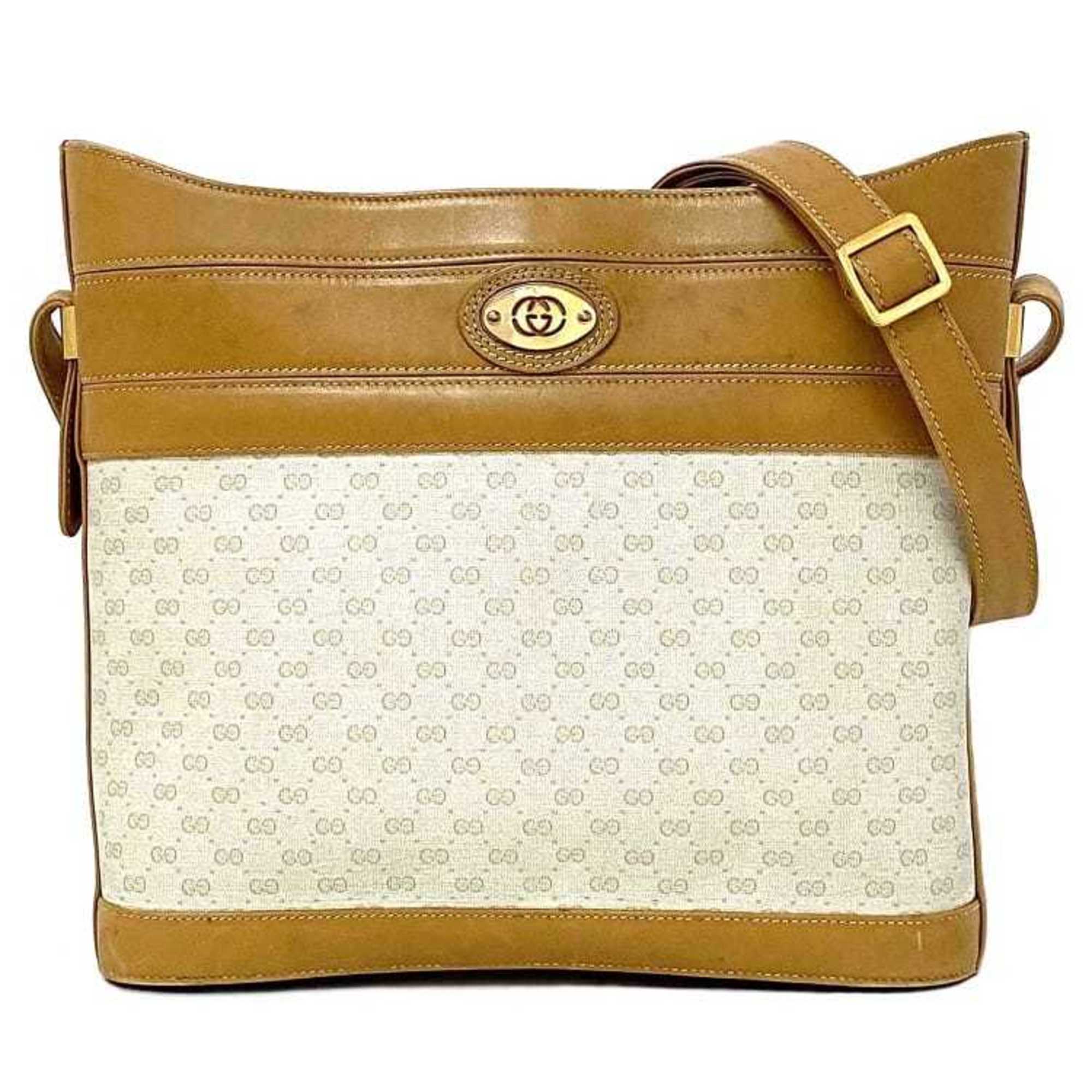 Gucci Shoulder Bag Beige Brown Gold Micro GG 001.109.0579 PVC Leather GUCCI Old Ladies