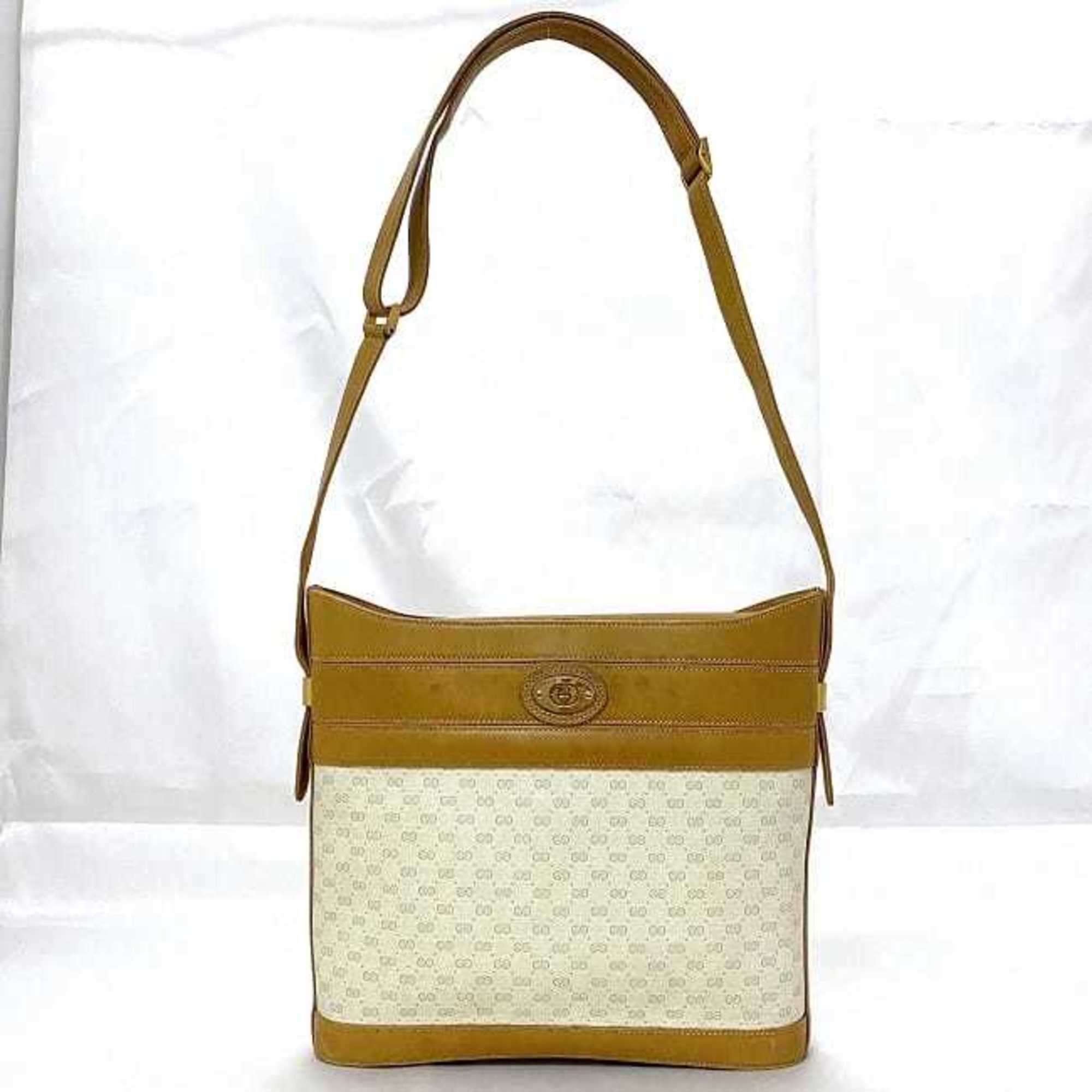 Gucci Shoulder Bag Beige Brown Gold Micro GG 001.109.0579 PVC Leather GUCCI Old Ladies