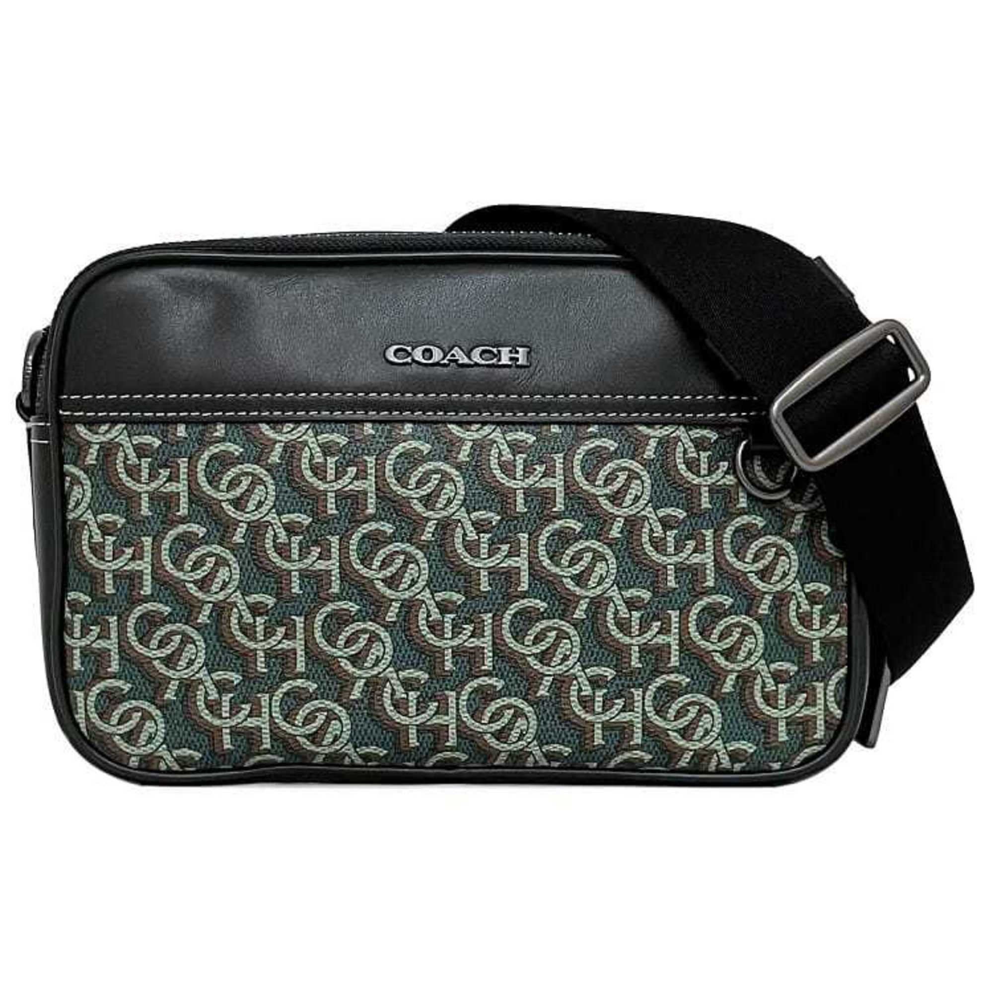 Coach crossbody Graham khaki green black monogram print CF485 PVC leather COACH shoulder bag body ladies