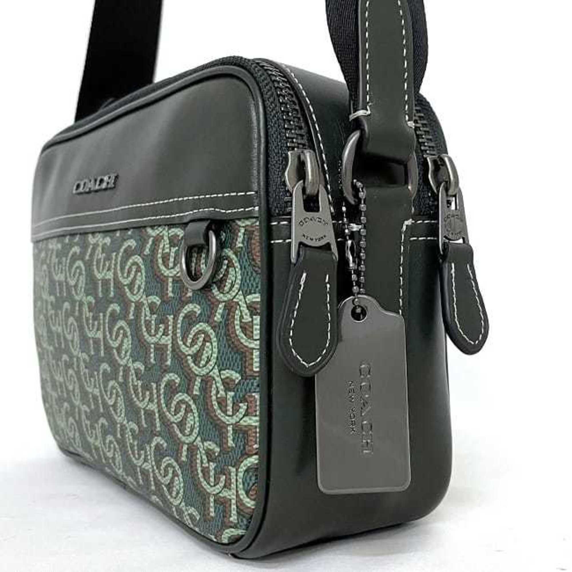 Coach crossbody Graham khaki green black monogram print CF485 PVC leather COACH shoulder bag body ladies