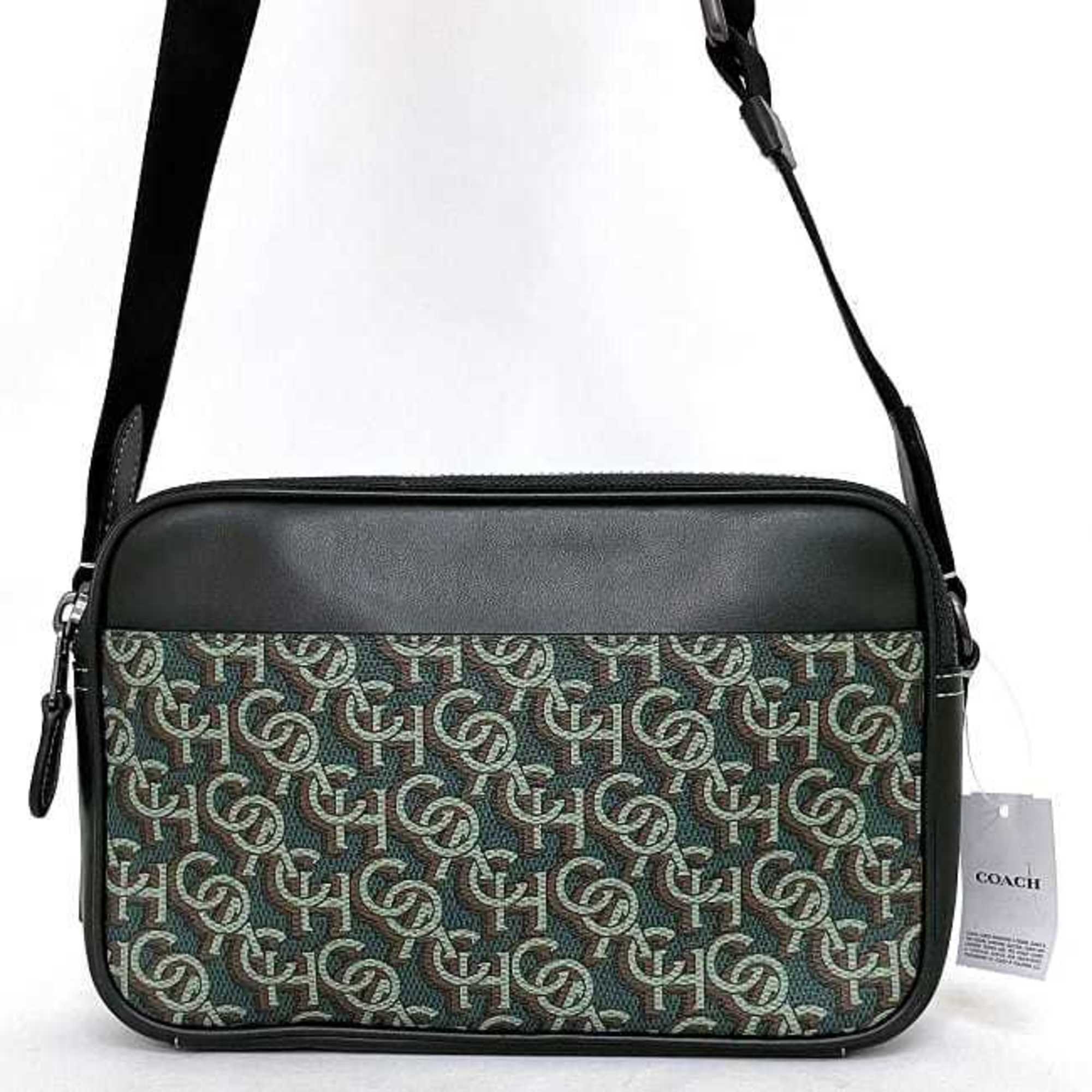 Coach crossbody Graham khaki green black monogram print CF485 PVC leather COACH shoulder bag body ladies