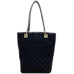 Gucci Tote Bag Black Gold GG 002-1099 Bucket Canvas Leather GUCCI Handbag Ladies