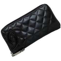 Chanel Round Long Wallet Black Silver Cambon A50078 Coco Mark Leather 20s CHANEL Quilted Chain
