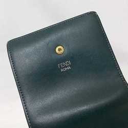 Fendi Bifold Wallet Green Pink Gold White Rainbow 8M0386 Leather GP FENDI Studs Women's
