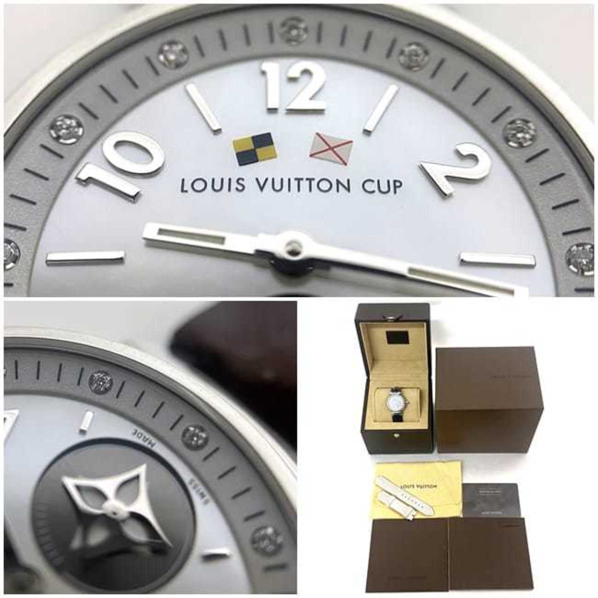 Louis Vuitton watch Tambour white shell silver brown amaranth love cup Q12MO SS patent leather rubber quartz LOUIS VUITTON ladies dial battery type replacement bracelet