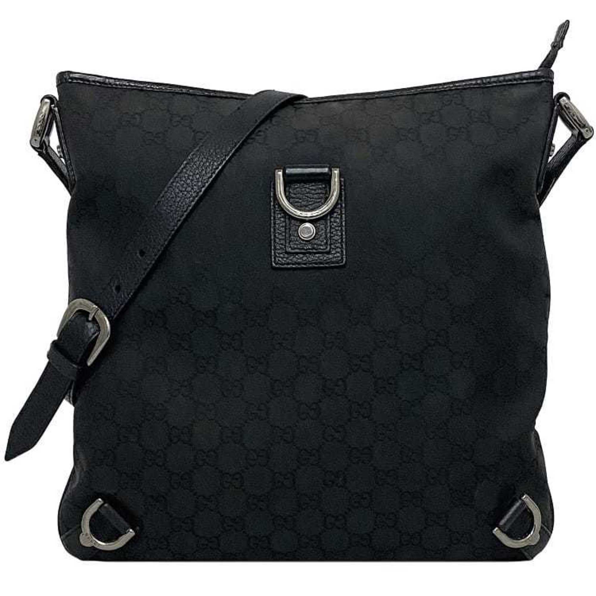 Gucci Shoulder Bag Black Silver Abbey 268642 Nylon Leather GUCCI GG Men's