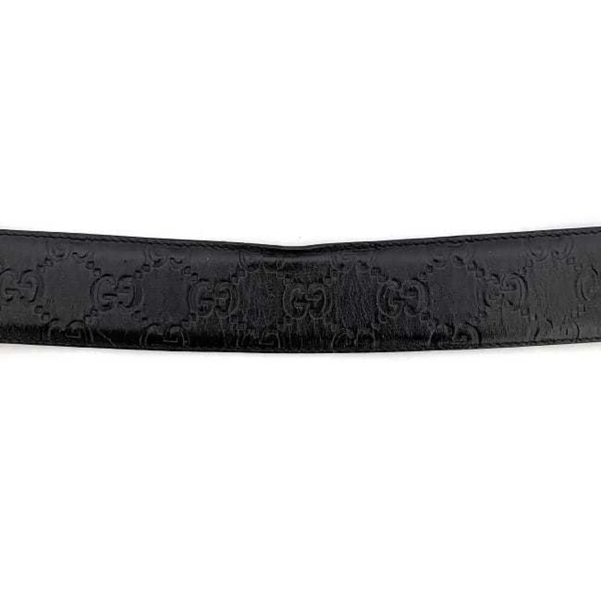 Gucci Belt Black Silver Stripe Interlocking 411924 GG Men's 40mm Leather Metal GUCCI Waist Buckle