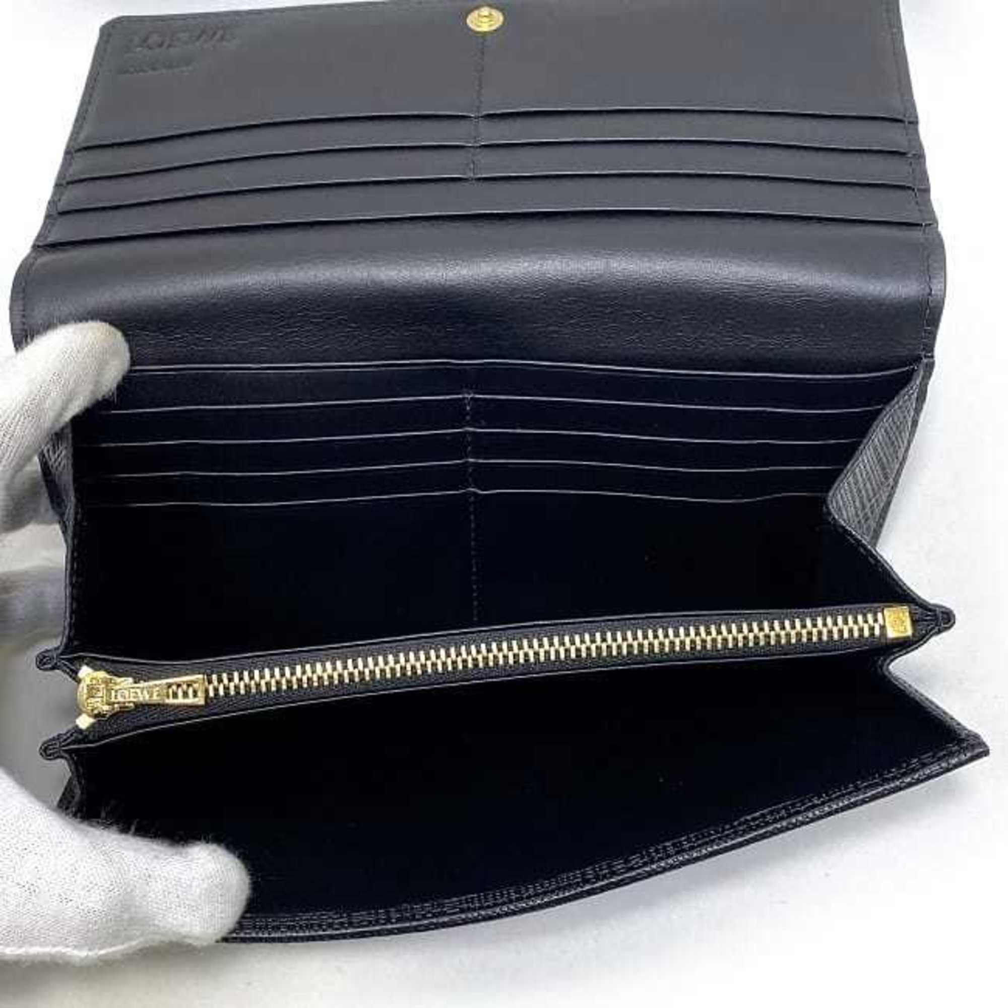 Loewe folio long wallet black gold linen leather LOEWE flap anagram ladies