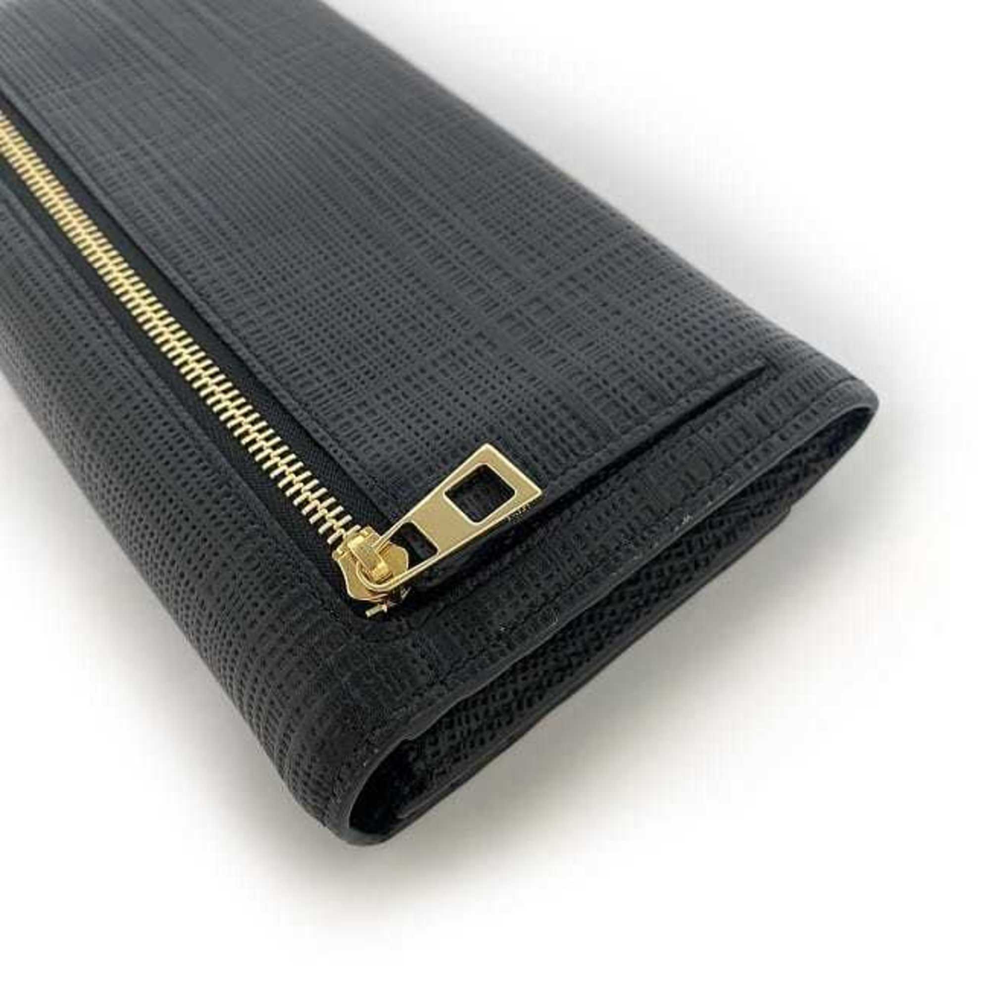 Loewe folio long wallet black gold linen leather LOEWE flap anagram ladies