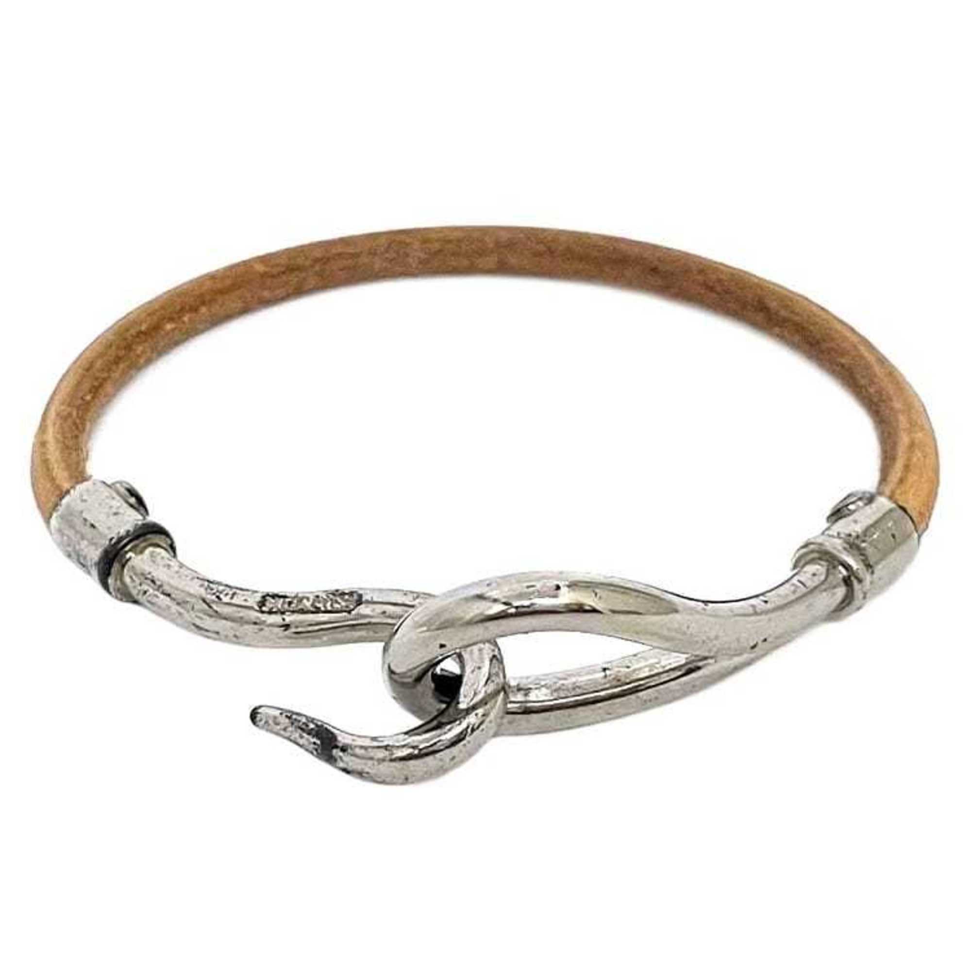 Hermes bracelet jumbo dress brown silver leather metal HERMES ladies