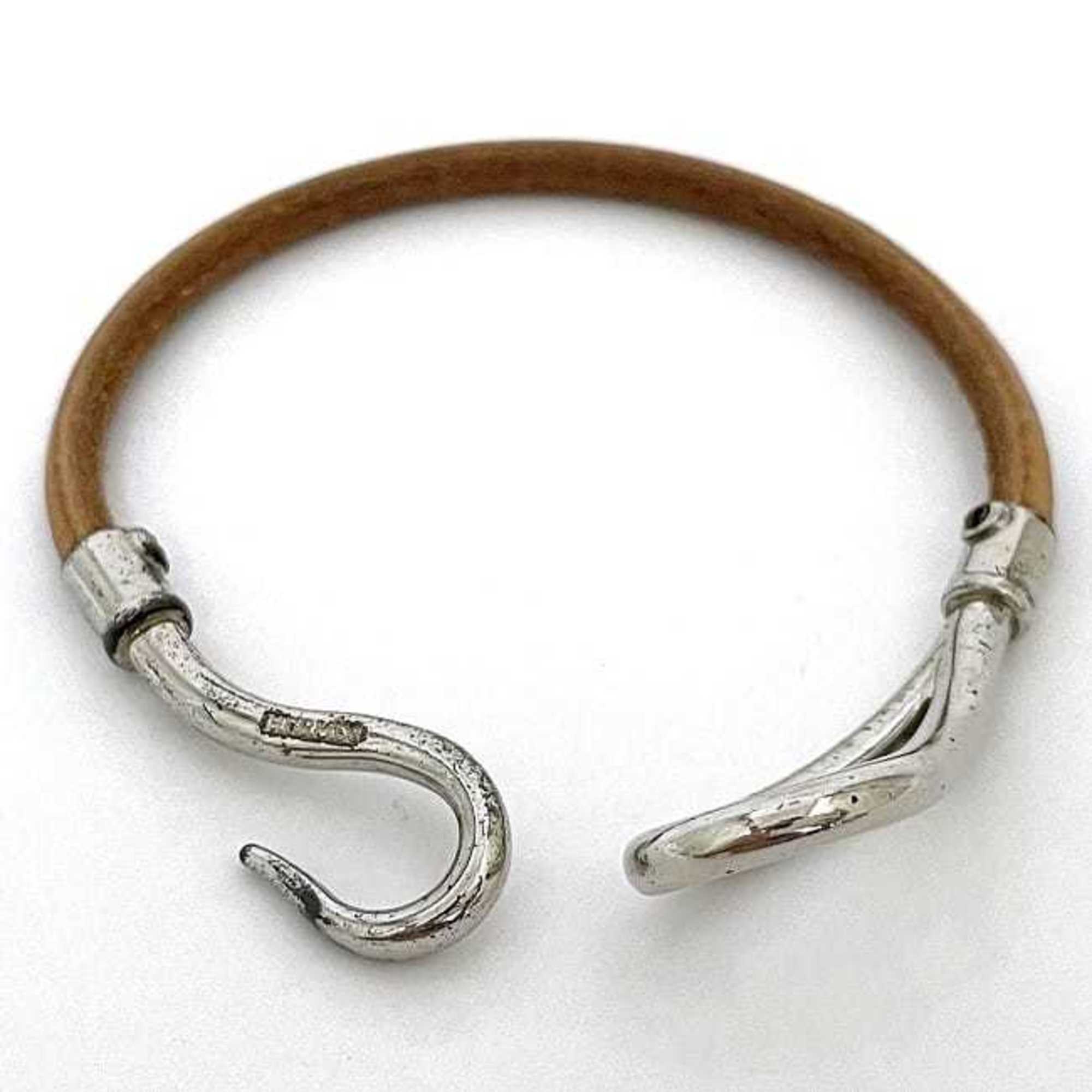 Hermes bracelet jumbo dress brown silver leather metal HERMES ladies