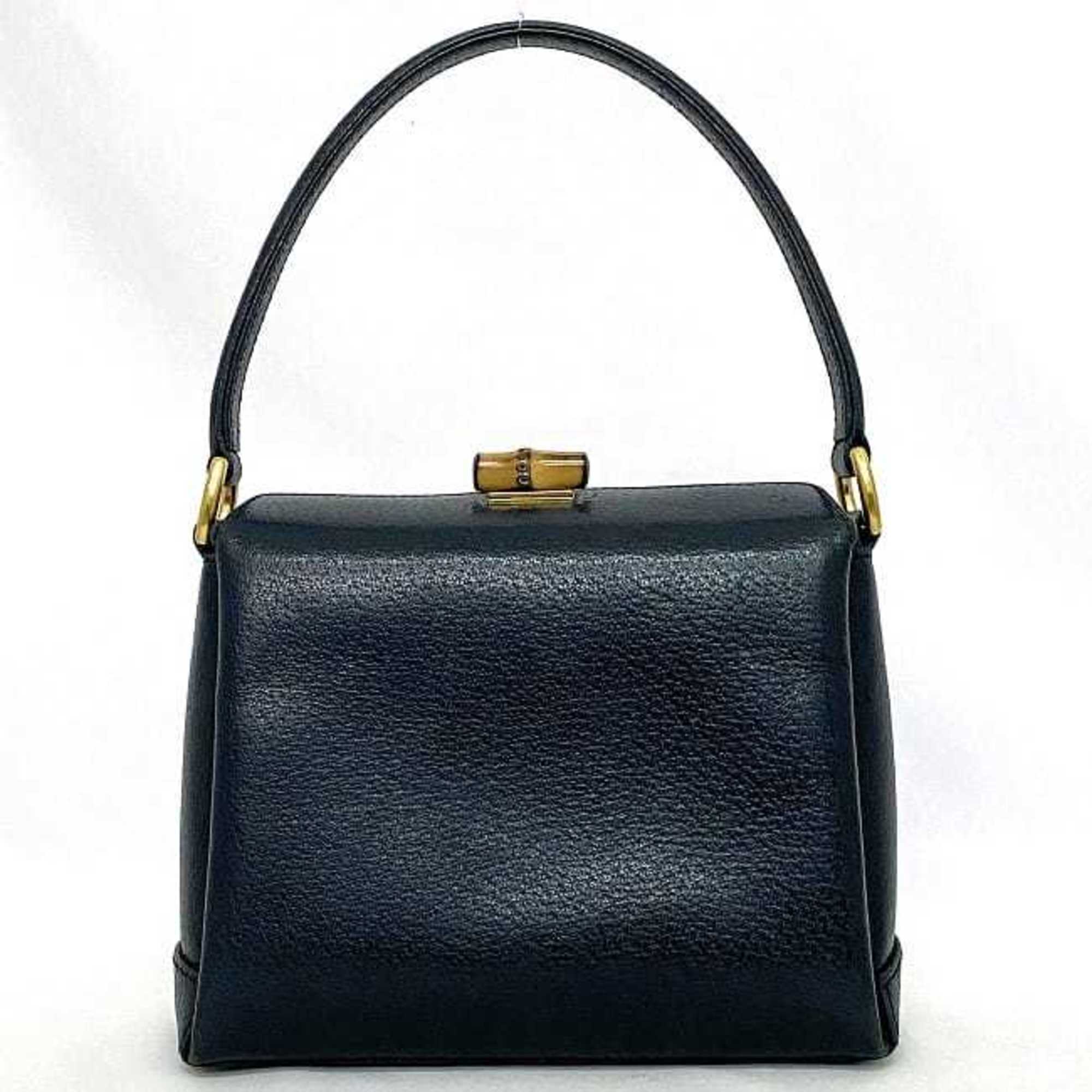 Gucci Handbag Navy Gold Bamboo 000 33 0240 Leather GUCCI Turnlock Blue Compact