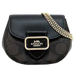 Coach Shoulder Bag Black Brown Gold Signature Morgan PVC Leather GP CK439 COACH Chain Pochette Women's