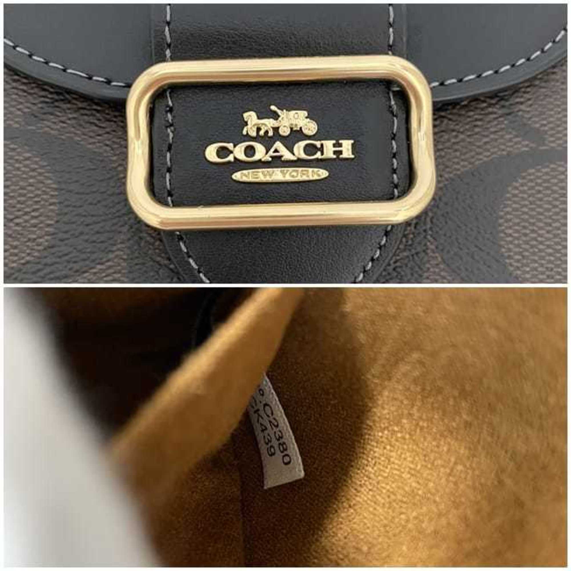 Coach Shoulder Bag Black Brown Gold Signature Morgan PVC Leather GP CK439 COACH Chain Pochette Women's