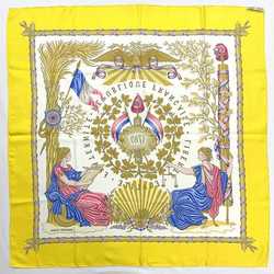 Hermes Muffler Carre 90 Yellow White 1789 In Commemoration of the French Revolution Large Size 100% Silk HERMES LIBERTE EGALITE FRATERNITE REPUBLIQUE FRANCAISE Ladies