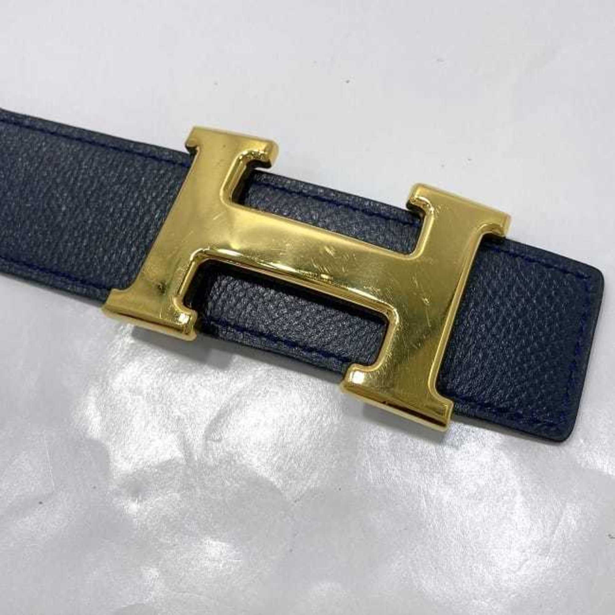 Hermes H Belt Navy Green Gold Constance Buckle Leather Taurillon Clemence Togo GP 〇Y Engraved HERMES Reversible Ladies
