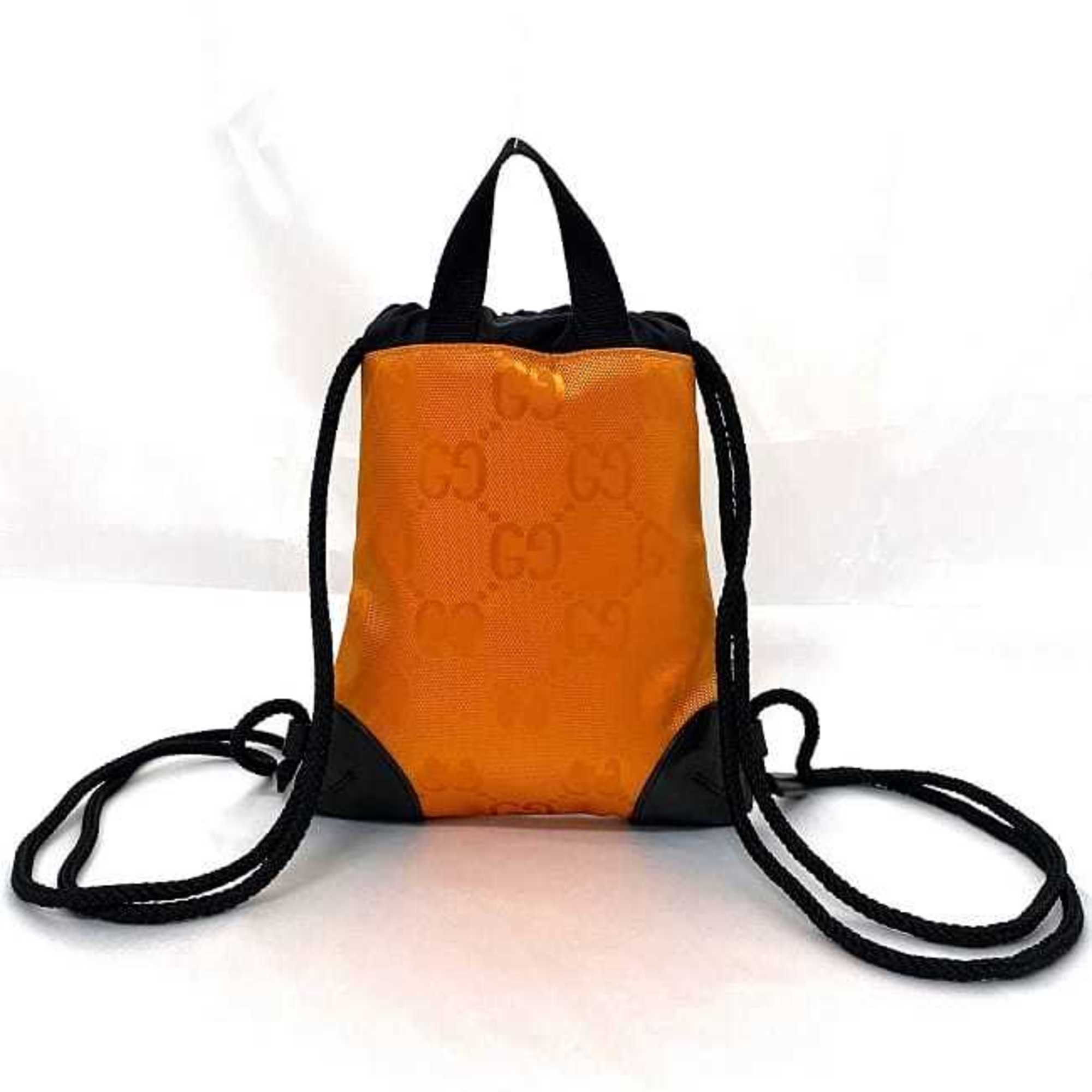 Gucci Backpack Orange Black Off The Grit 643887 Canvas Leather GUCCI GG Nylon Compact