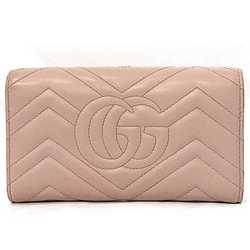 Gucci Bifold Long Wallet Pink Gold GG Marmont 443436 Leather GP GUCCI Flap Stitch Metal Fittings Quilting Ladies