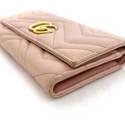 Gucci Bifold Long Wallet Pink Gold GG Marmont 443436 Leather GP GUCCI Flap Stitch Metal Fittings Quilting Ladies