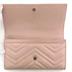 Gucci Bifold Long Wallet Pink Gold GG Marmont 443436 Leather GP GUCCI Flap Stitch Metal Fittings Quilting Ladies