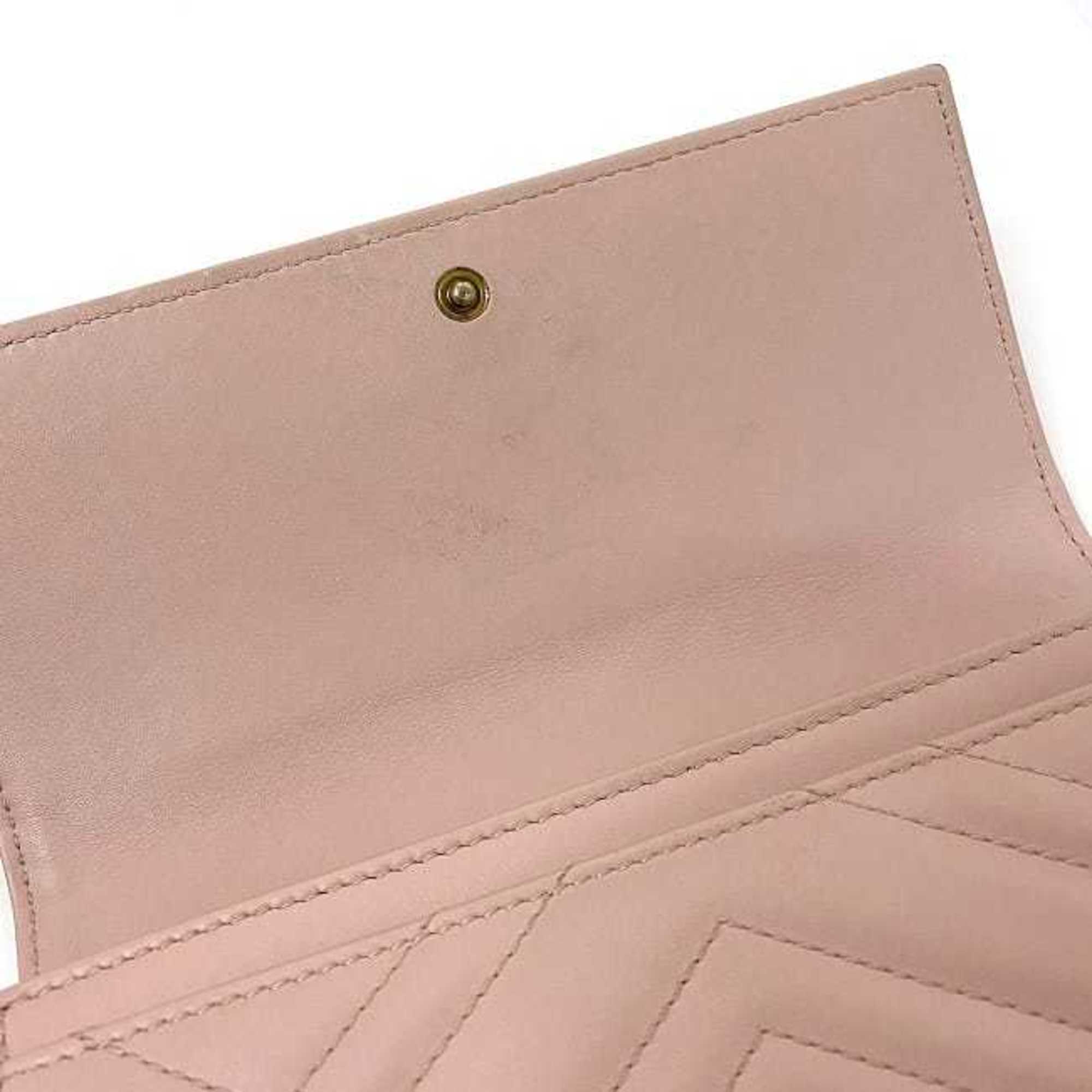 Gucci Bifold Long Wallet Pink Gold GG Marmont 443436 Leather GP GUCCI Flap Stitch Metal Fittings Quilting Ladies