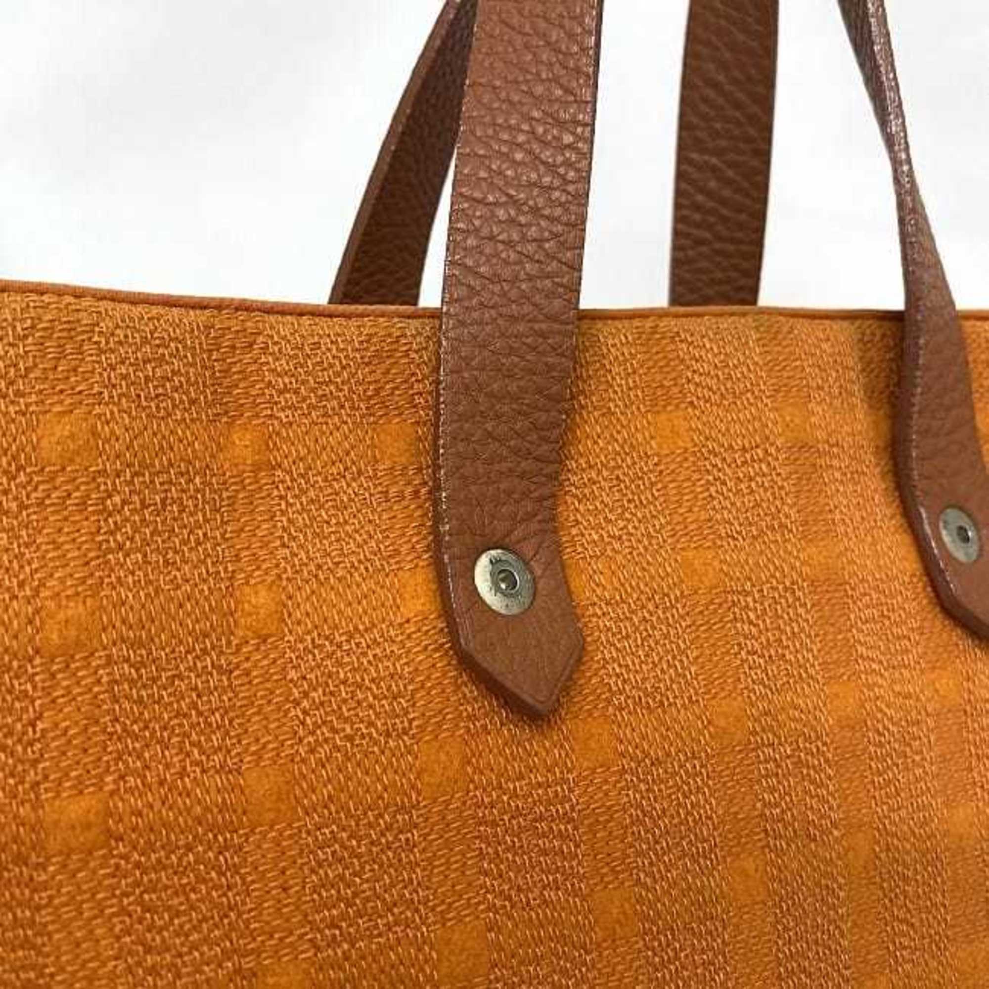 Hermes Amedaba Tote Bag Orange Brown Canvas Leather HERMES Women's