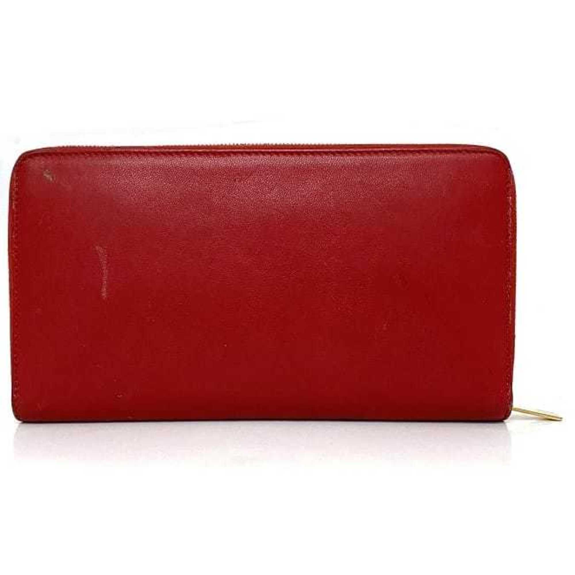 CELINE Round Long Wallet Large Zipped Multifunction Red 101873 Leather Ladies