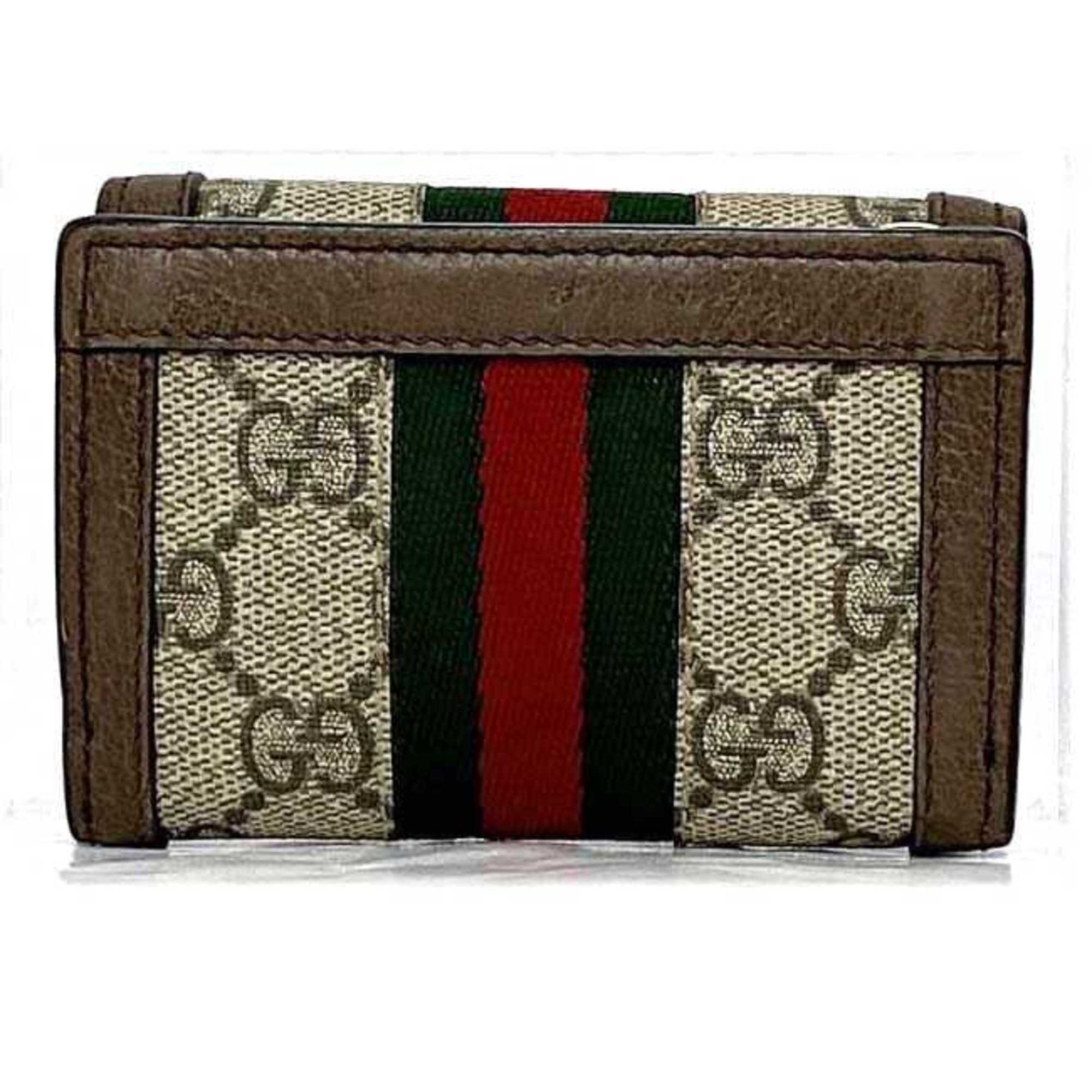 Gucci Trifold Wallet Beige Brown GG Marmont Sherry 644334 PVC Canvas Leather GUCCI L-shaped Compact Ladies