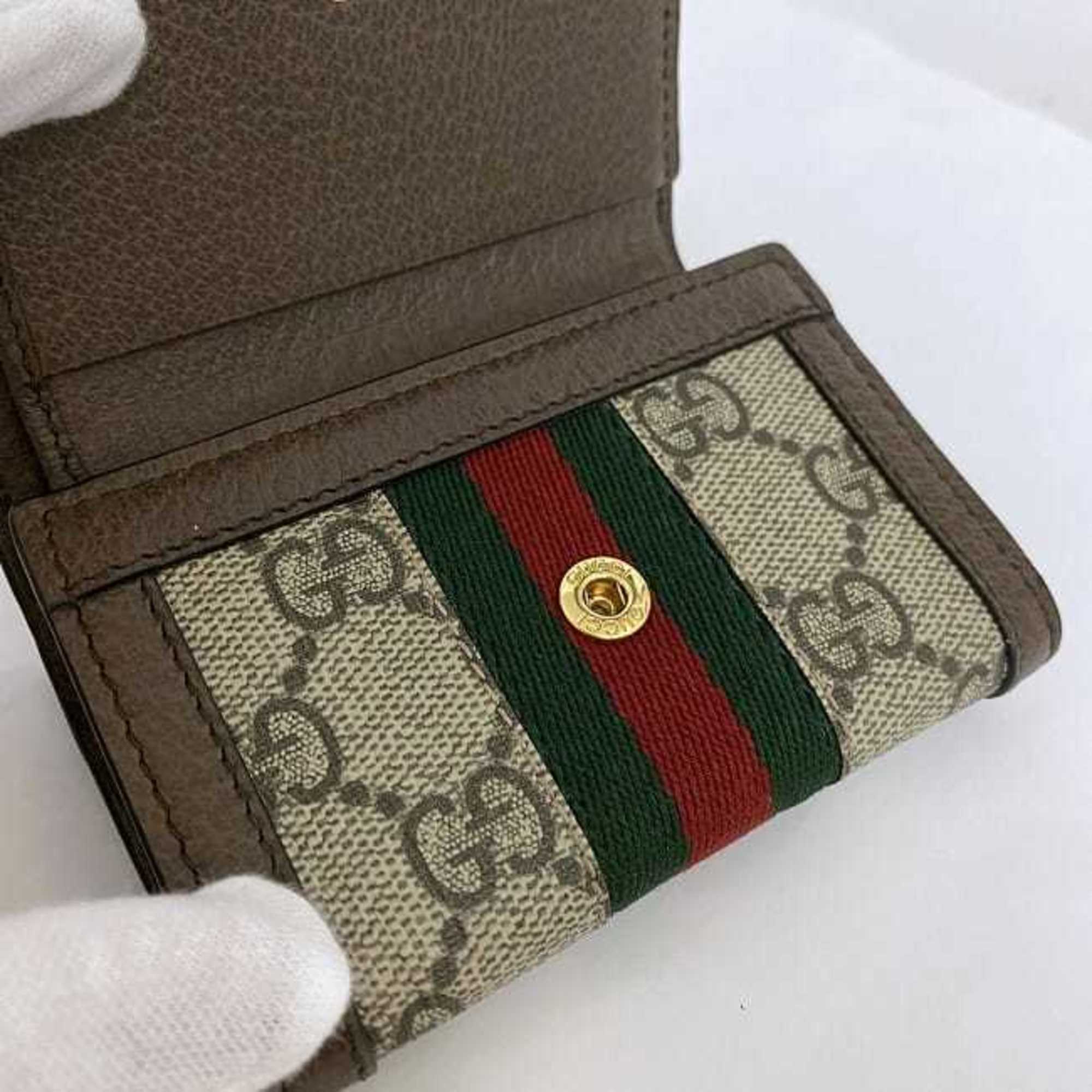 Gucci Trifold Wallet Beige Brown GG Marmont Sherry 644334 PVC Canvas Leather GUCCI L-shaped Compact Ladies
