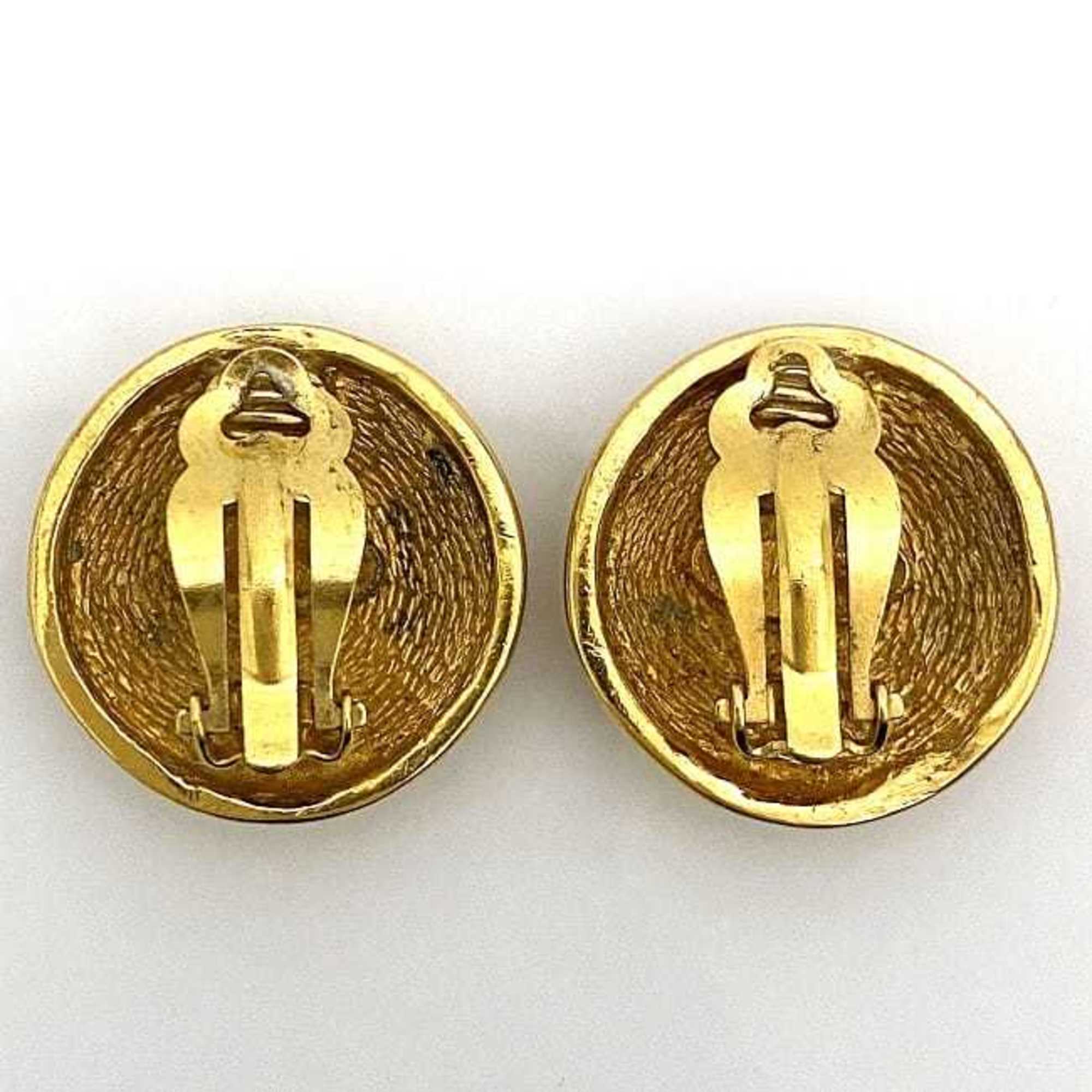 CHANEL Earrings Gold Coco Mark GP Accessory Matelasse Round Button Ladies Clip