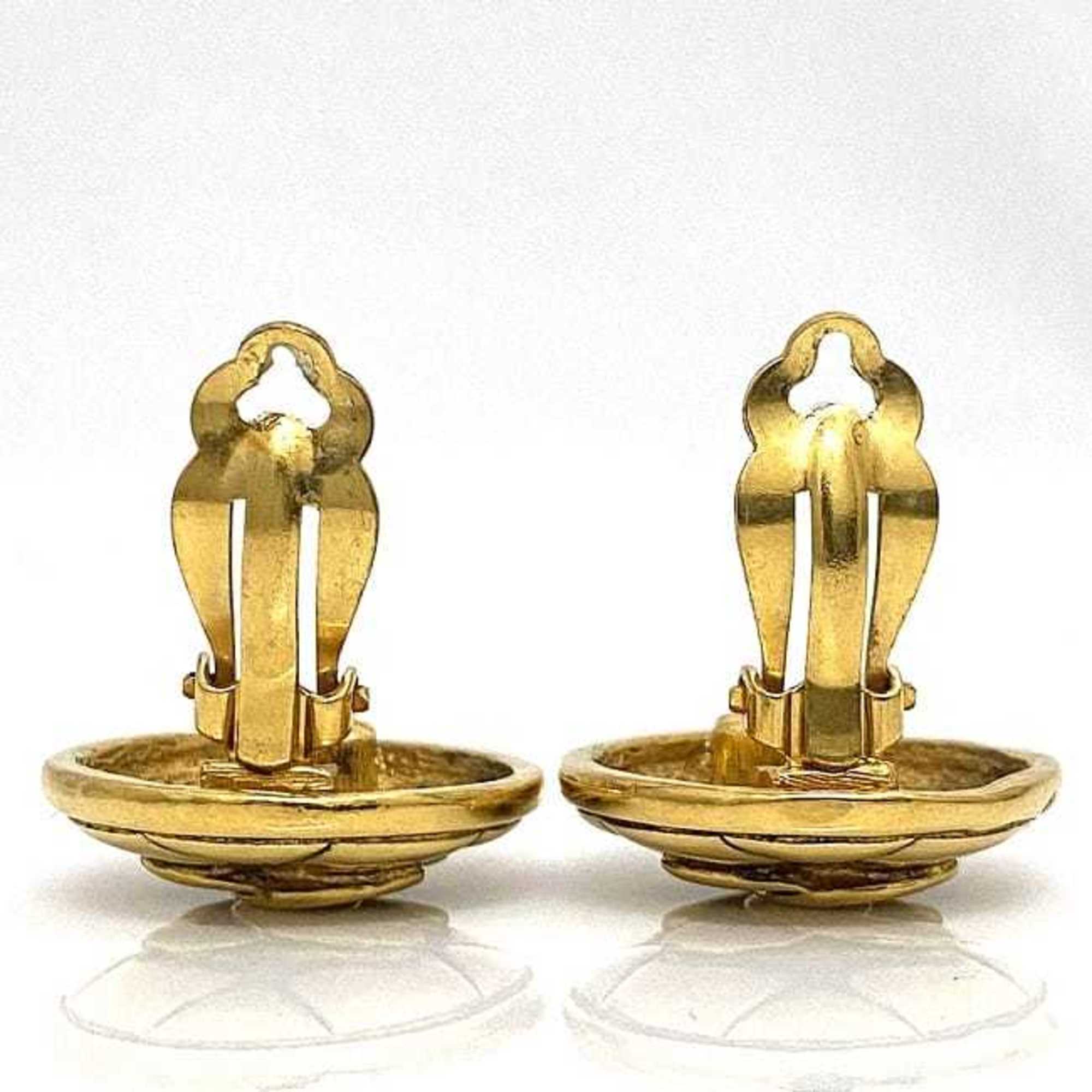 CHANEL Earrings Gold Coco Mark GP Accessory Matelasse Round Button Ladies Clip