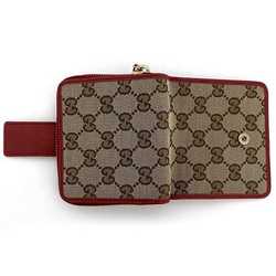 Gucci Bifold Wallet Beige Red GG 346056 Canvas Leather GUCCI Compact Zip Round Ladies