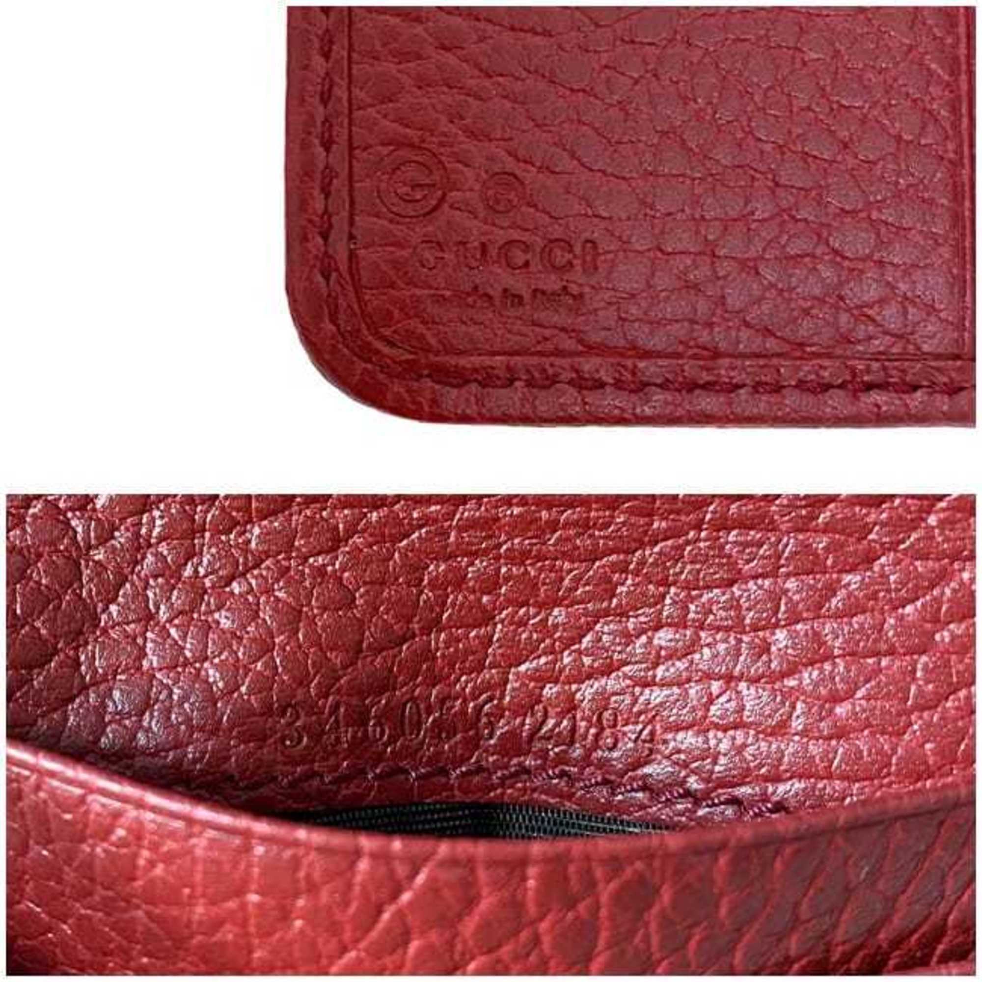 Gucci Bifold Wallet Beige Red GG 346056 Canvas Leather GUCCI Compact Zip Round Ladies