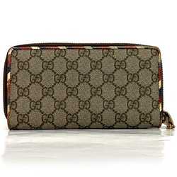 Gucci Round Long Wallet Brown GG Supreme Courier 473909 Applique Leather GUCCI Tiger Canvas Women's Men's