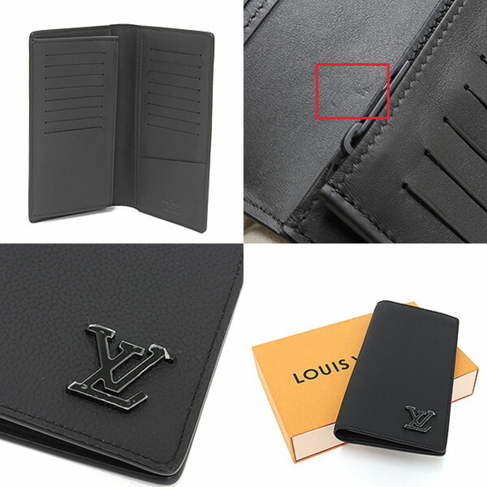 Louis Vuitton Portefeuille Brazza NM Grain Leather Black M69980 LV Aerogram Bifold Long Wallet