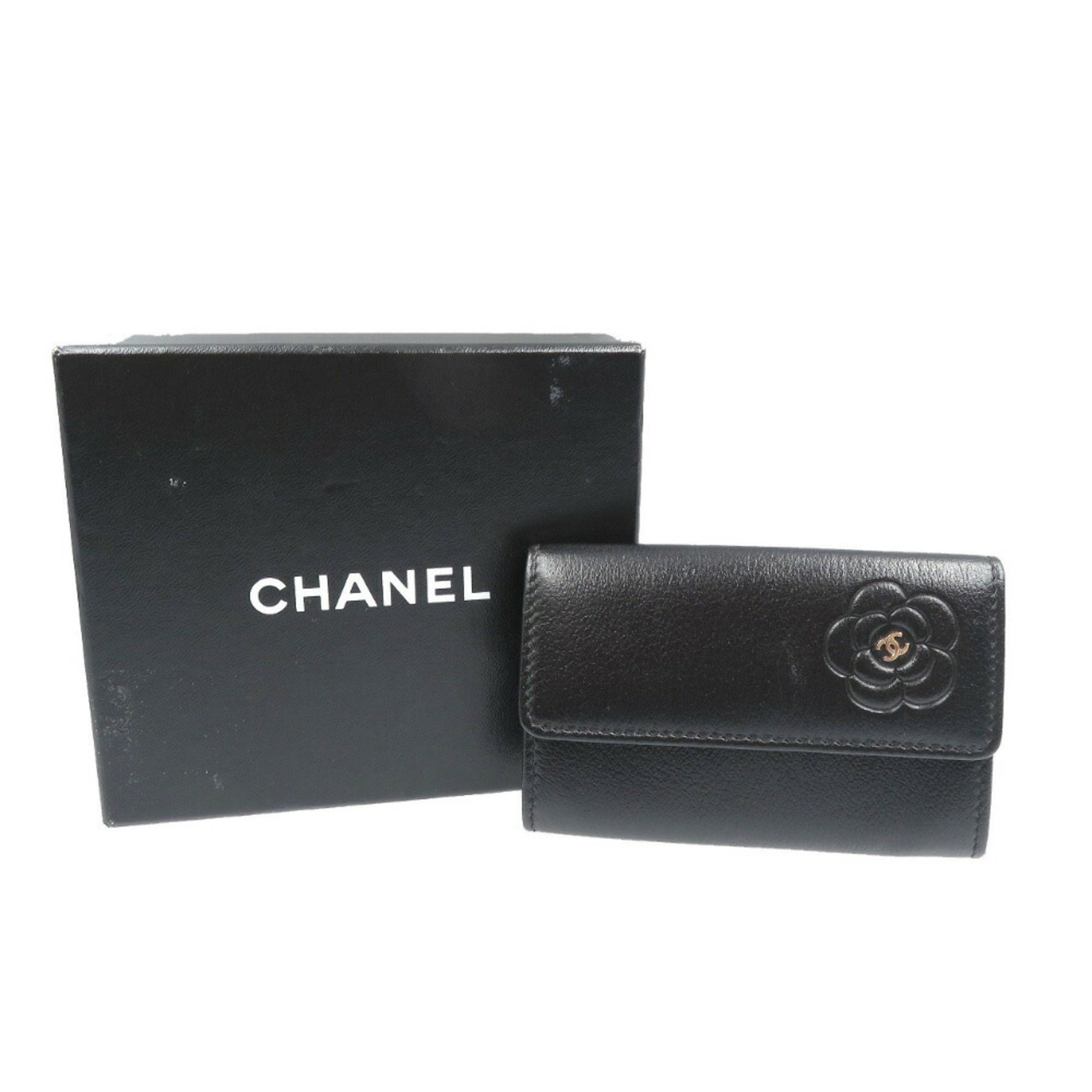 CHANEL Camellia Cocomark No. 15 Leather Black Card Case