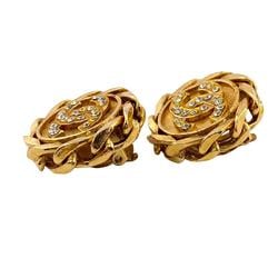 CHANEL Rhinestone 23 Coco Mark Earrings Gold Ladies