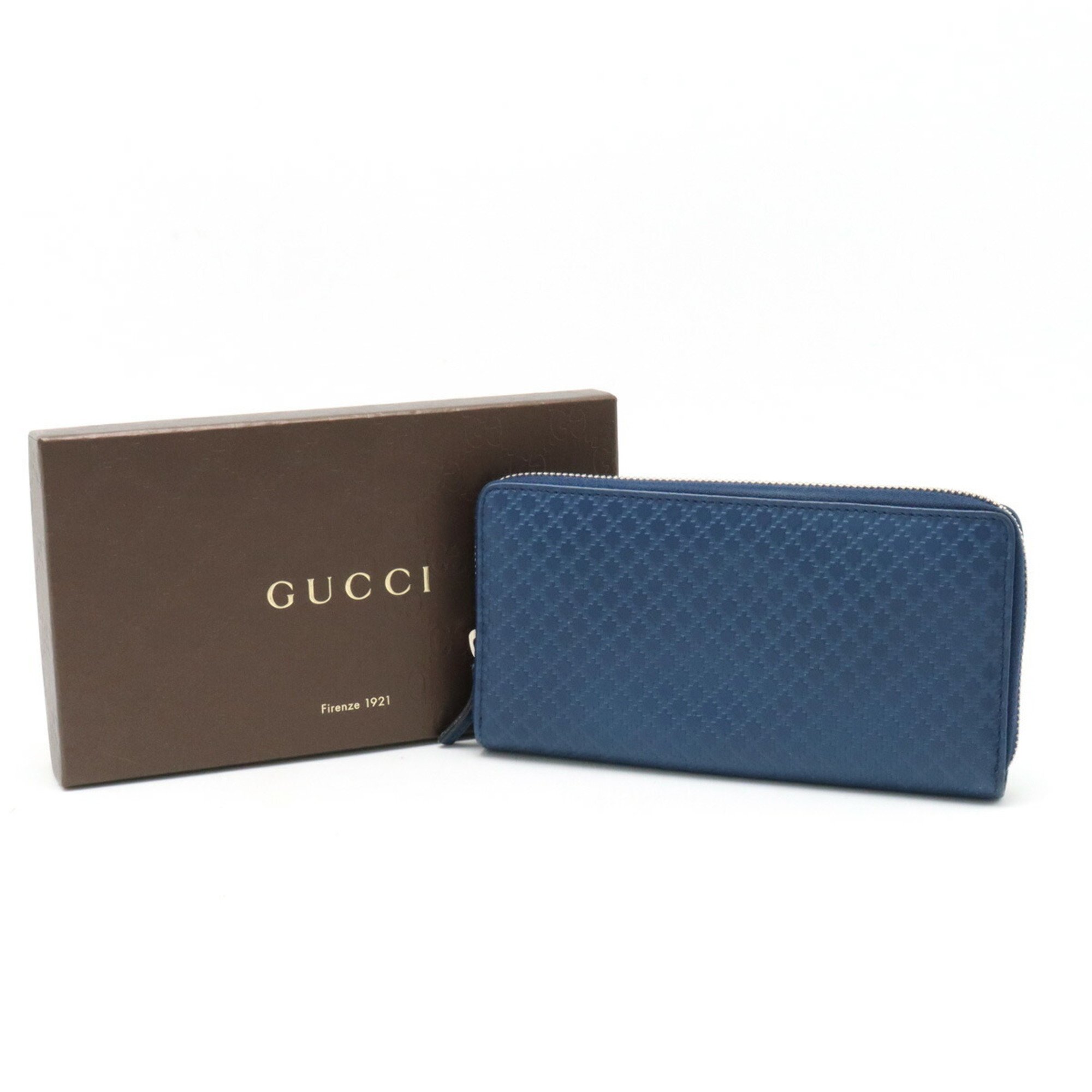 GUCCI Gucci Diamante Round Long Wallet Leather Blue 307990
