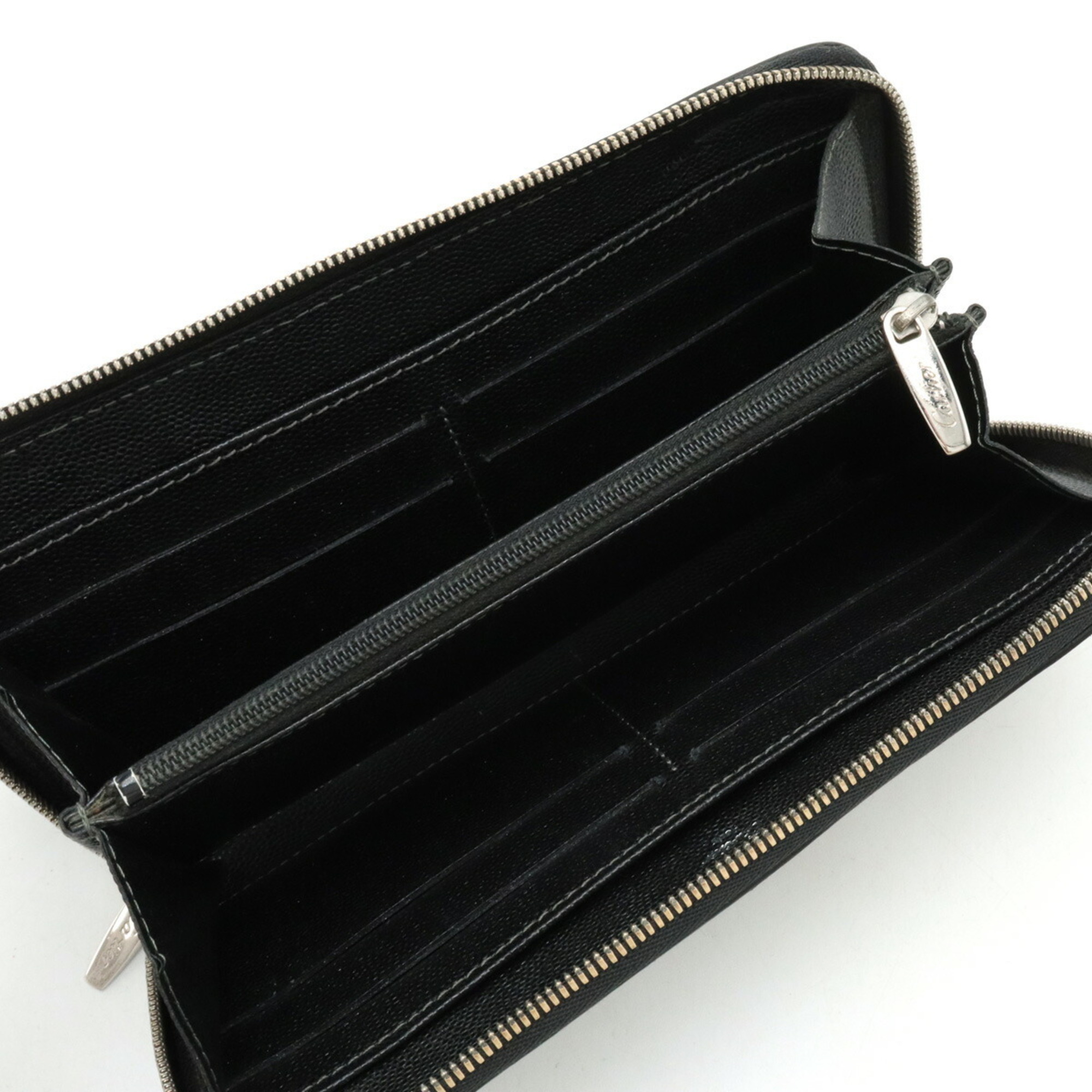 Cartier Santos de Round Long Wallet Embossed Leather Black L3000942