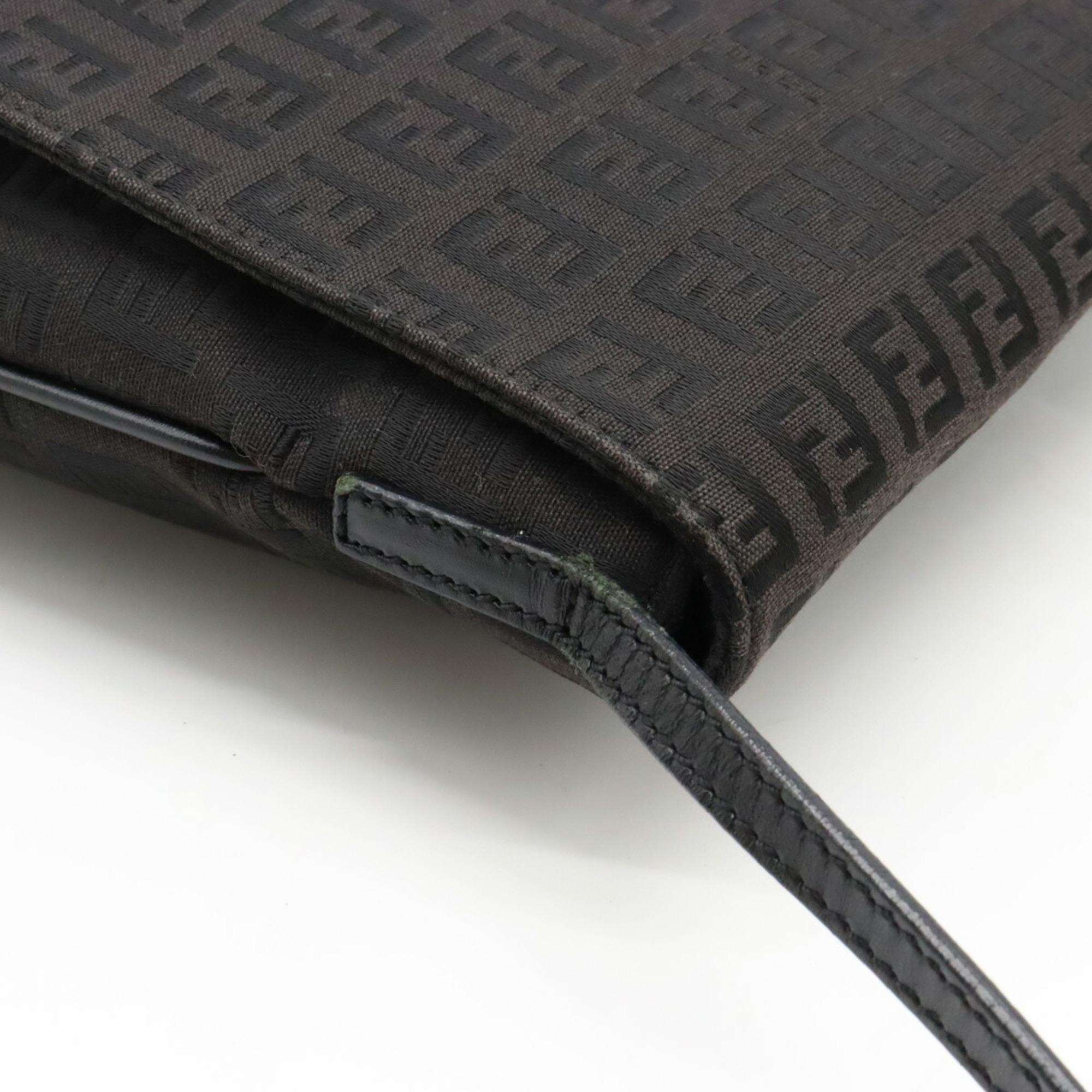 FENDI Zucchino Pattern Shoulder Bag Pochette Canvas Leather Black 8BT075