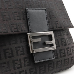 FENDI Zucchino Pattern Shoulder Bag Pochette Canvas Leather Black 8BT075