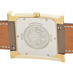 Hermes H Watch White Dial SS/Leather Gold/Etoupe Quartz HH1.801 Men's