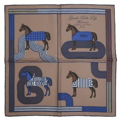 Hermes Carre 45 Muffler/Scarf Gavroche Garde Robe Pop Detail Brown/Blue 100% Silk