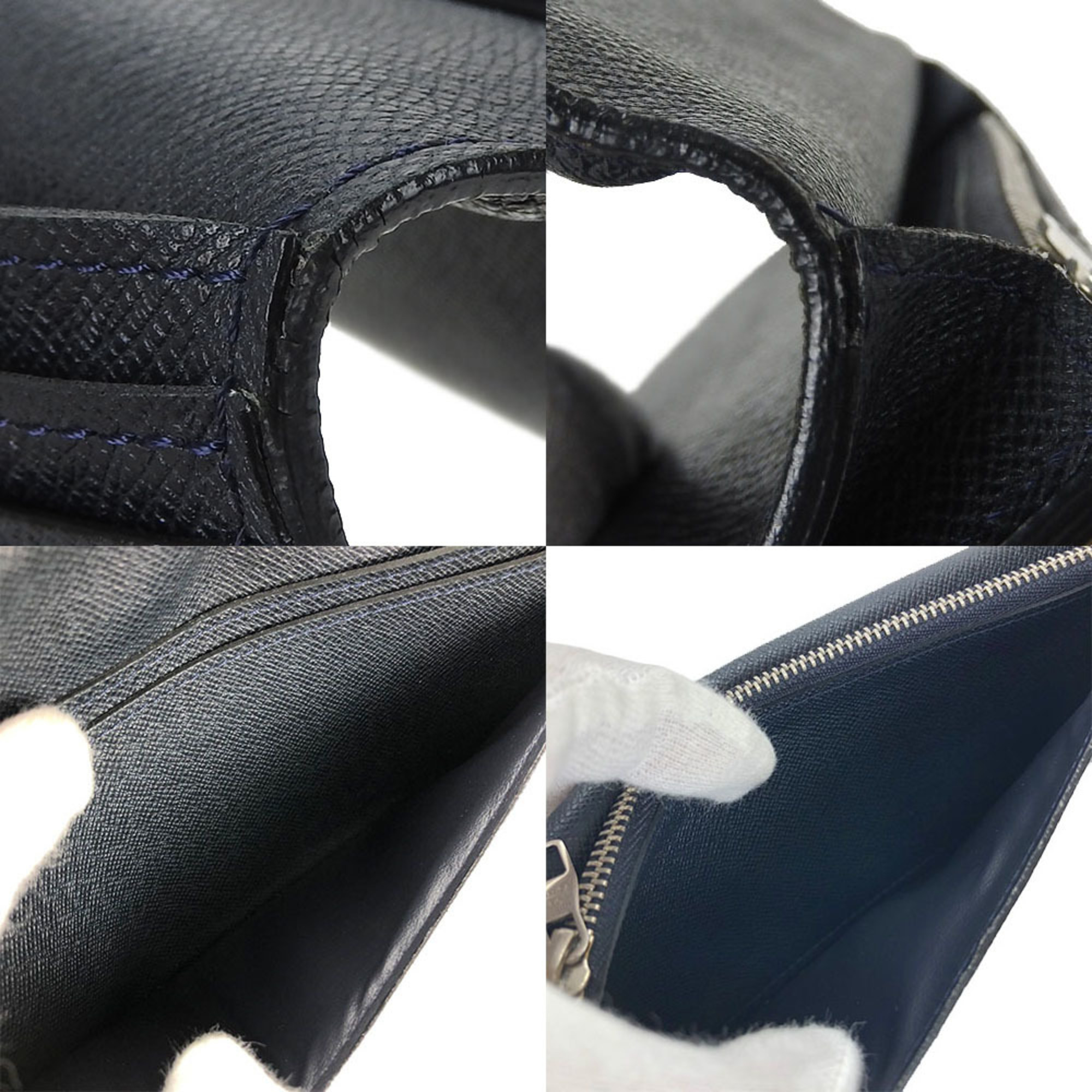 LOUIS VUITTON Bifold Long Wallet Portefeuil Brazza Taiga Dark Navy LV Men's Accessories wallet