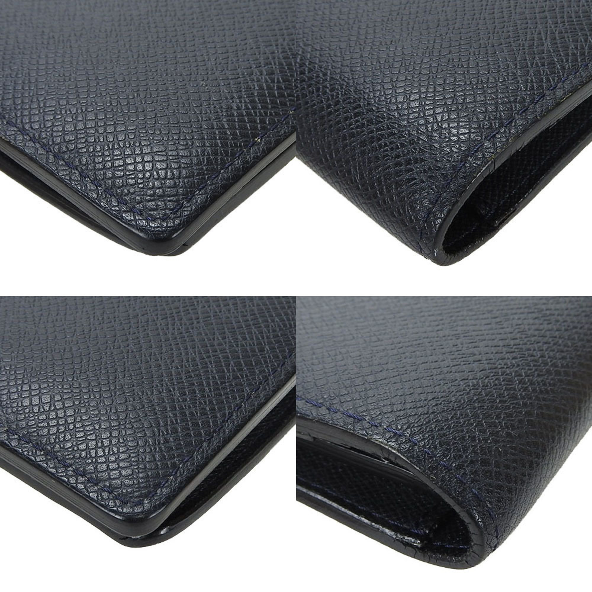 LOUIS VUITTON Bifold Long Wallet Portefeuil Brazza Taiga Dark Navy LV Men's Accessories wallet