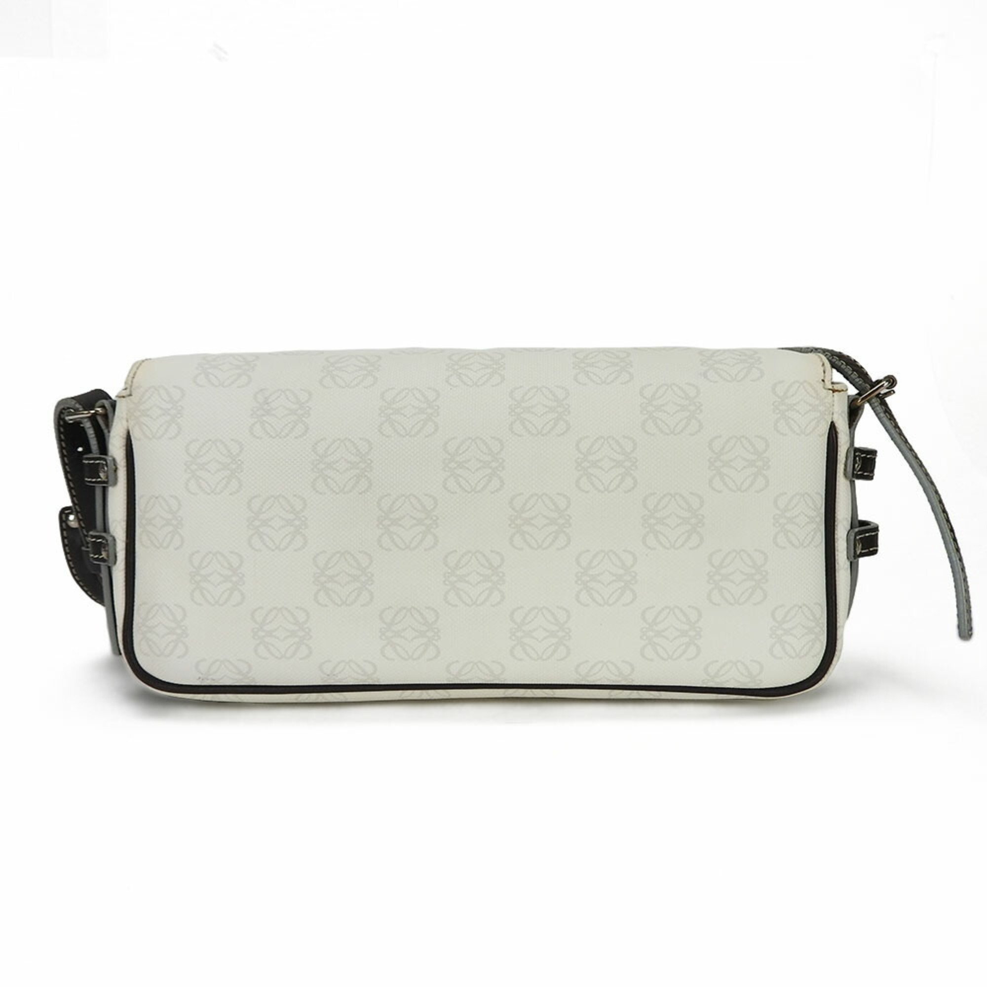 LOEWE One Shoulder Bag Anagram 304.80.004 PVC Leather White Dark Brown Ladies shoulder bag leather white brown