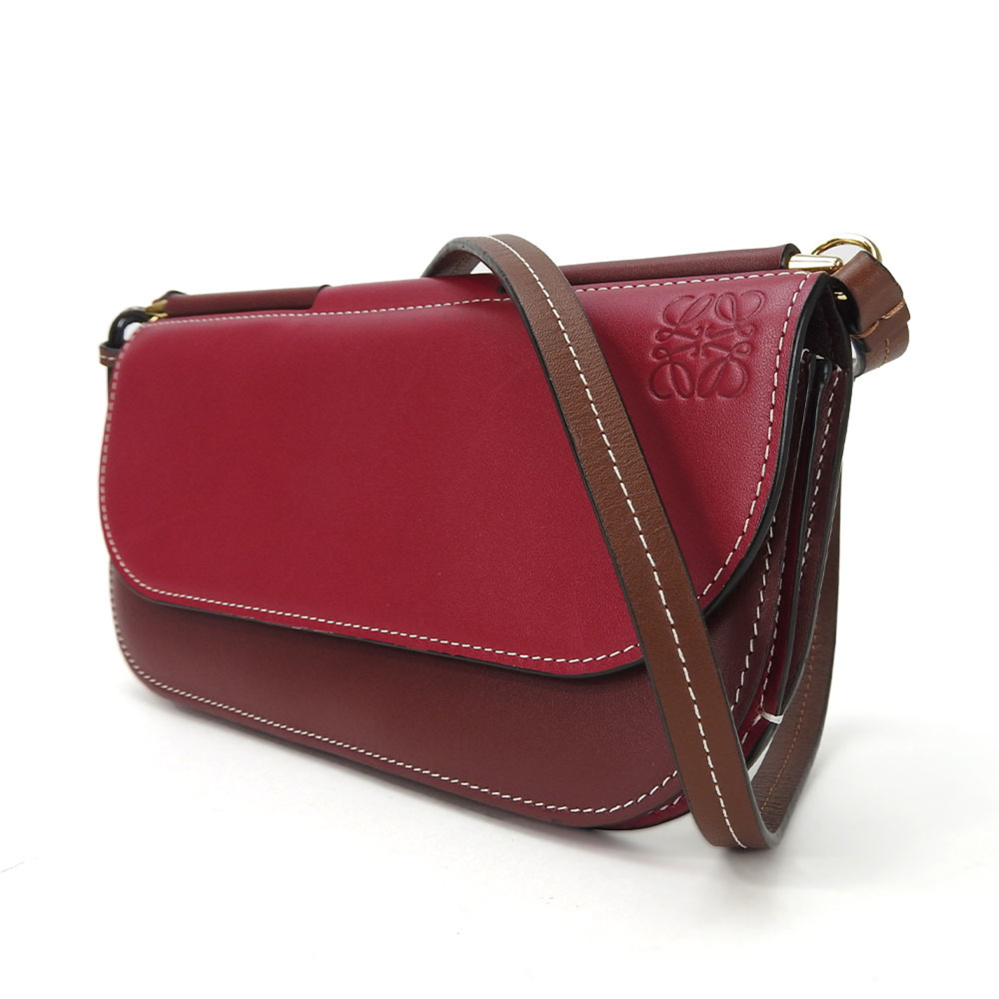 LOEWE Shoulder Bag Wallet Long Gate Anagram Leather Bordeaux Red Pochette Accessories Ladies shoulder bag wallet